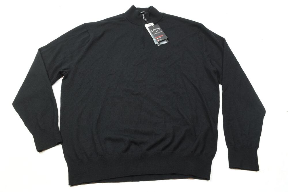 Callaway Merino Wool Thermal Sweater Mens 2XL Black Long Sleeve 1/4 Zip Golf